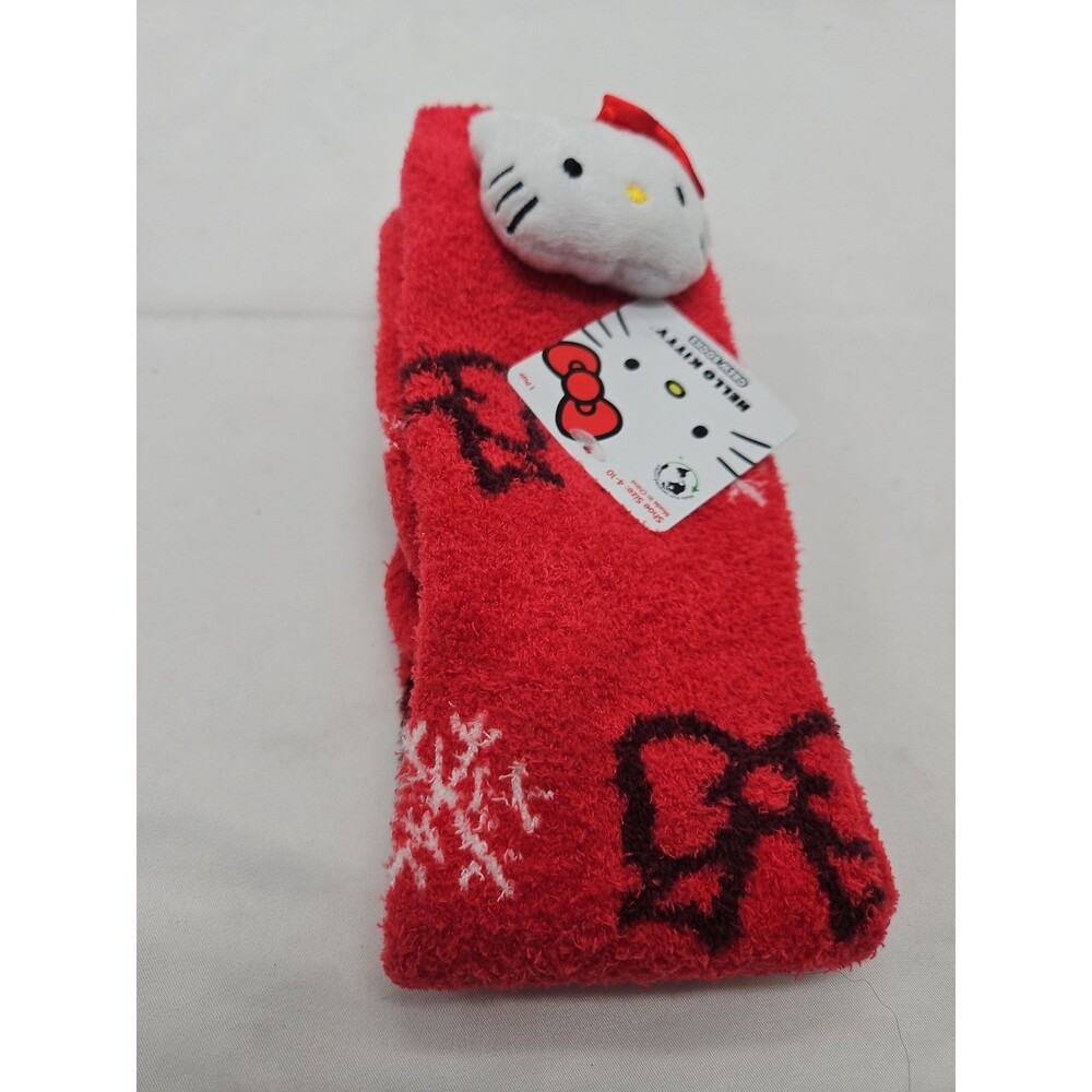 SANRIO HELLO KITTY FUZZY Winter Snowflakes Bows Crew SOCKS ADULT Size 4-10